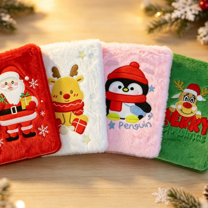 Wholesale Plush Furry Notebook with Embroidery Cute Christmas Design