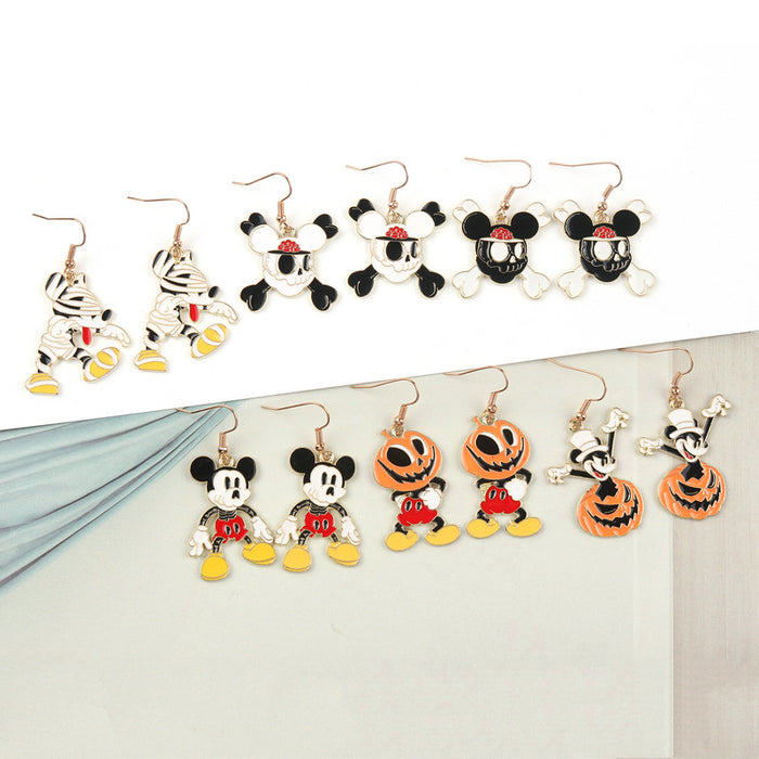 Wholesale 10pcs Halloween Alloy Cartoon Pumpkin Skull Earrings JDC-ES-FuYu004