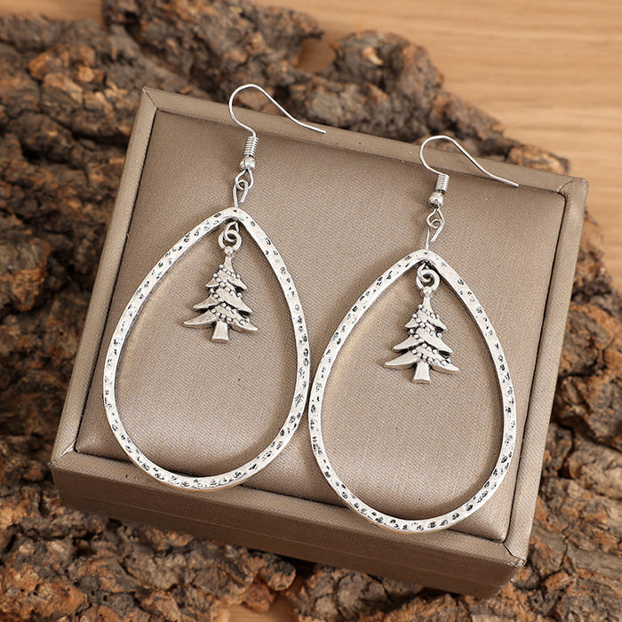 Wholesale Earrings Alloy Retro Water Drop Shaped Hollow Hammered Christmas Tree JDC-ES-Saip104