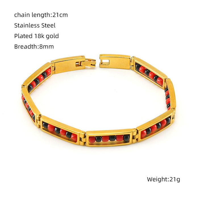 Wholesale 18K gold titanium steel bracelet with colored beads