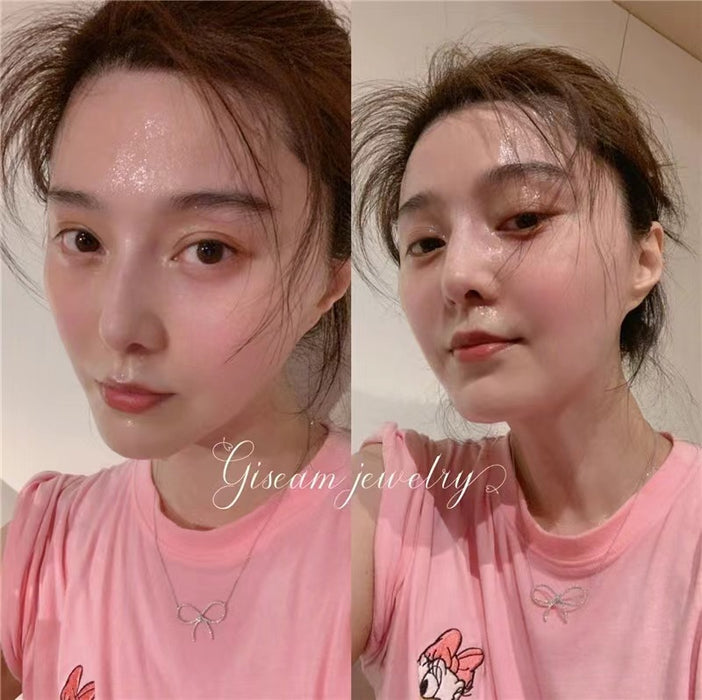 Wholesale Titanium steel necklace with high-end feel, full diamond bow pendant, light luxury, niche collarbone chain