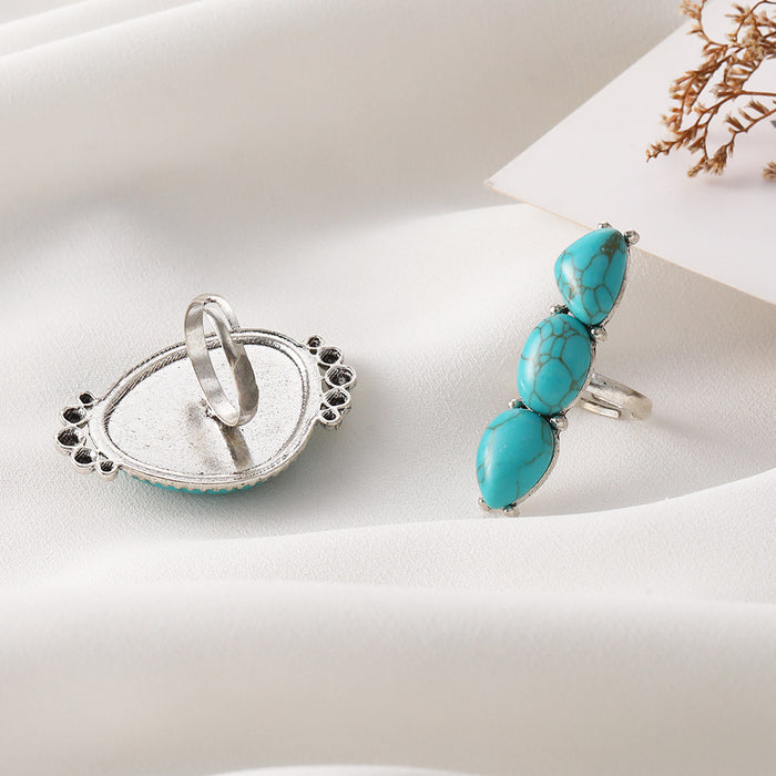 Wholesale Vintage Bohemian Turquoise 2 Piece Set Ring