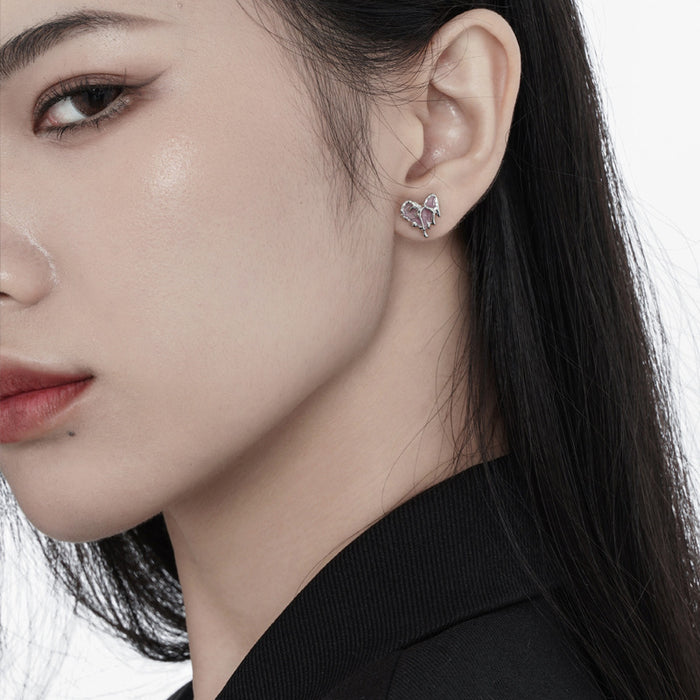 Wholesale asymmetric earrings female S925 sterling silver texture sweet cool Love earrings