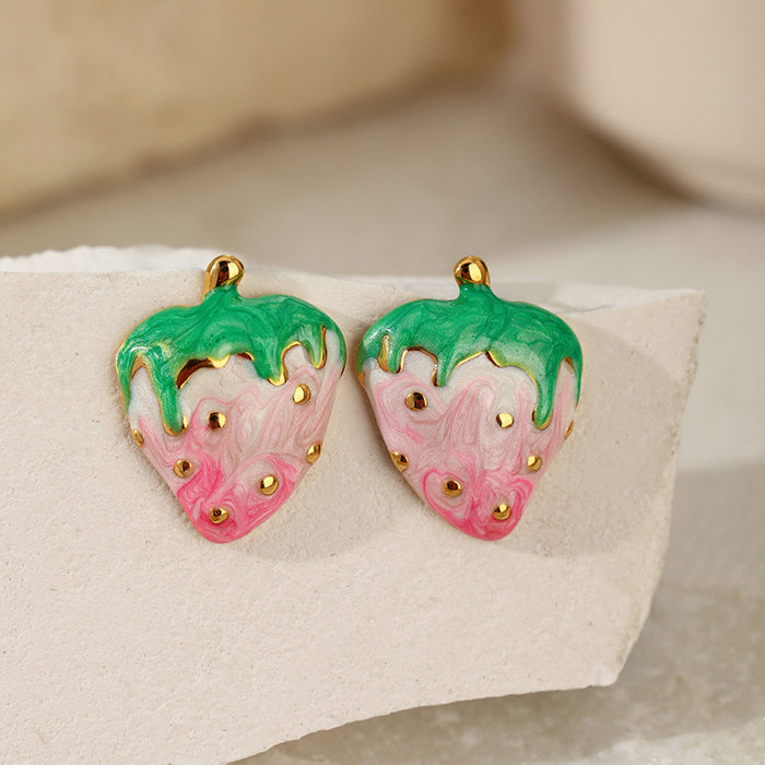 Wholesale  color drop strawberry earrings women's light stainless steel earrings earrings