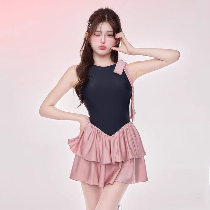 Wholesale Swimsuit Women's one-piece skirt-style conservative belly-covering slimming small chest strap hot spring swimsuit