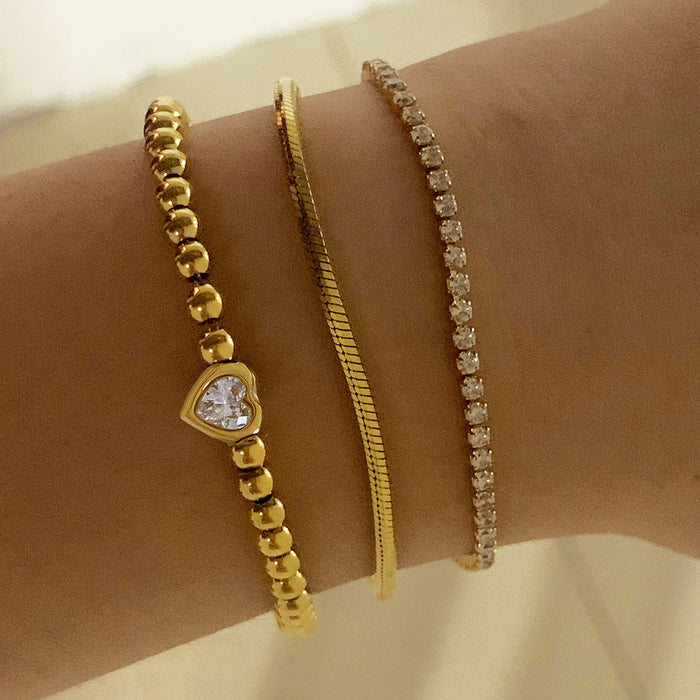 Wholesale Women S Stainless Steel Gold Love Bead Stacking Bracelet Set Tennis Chain Fashion Jewelry Accessory
