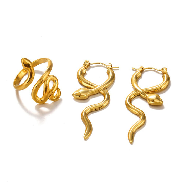 Wholesale women' s stainless steel snake Statemente Earrings Rings suit jewelry