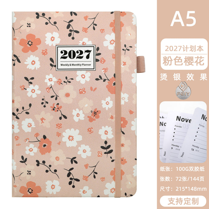 Wholesale A5 2027 Weekly Planner Blue Floral Imitation Leather Notebook