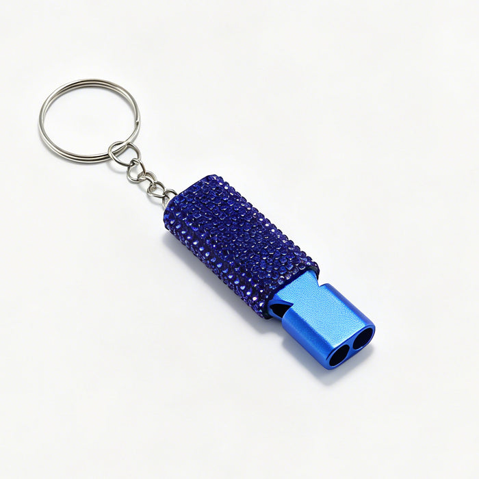 Wholesale Trendy Aluminum Alloy Whistle Keychain Double Tube Self Defense With Rhinestone Accent For Outdoor Survival Fashion Accessory