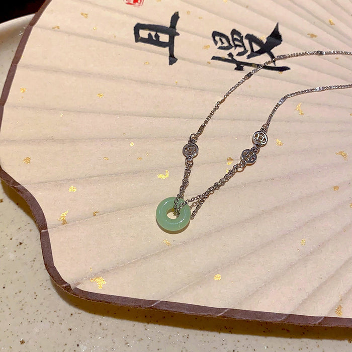 Wholesale Ping An buckle necklace, niche retro ink style bead necklace, high-end and versatile collarbone chain