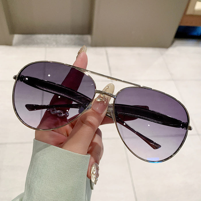 Wholesale Metal Sunglasses for Women Large Frame Double-Bridge Sunglasses