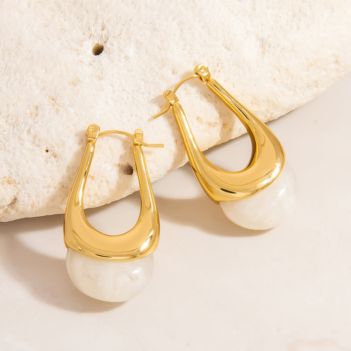 Wholesale Stainless Steel Earrings European and American Hot-Selling U-Shaped Water Drop Retro Earrings Fashionable Small C-Shaped Contrasting Color Ball Earrings