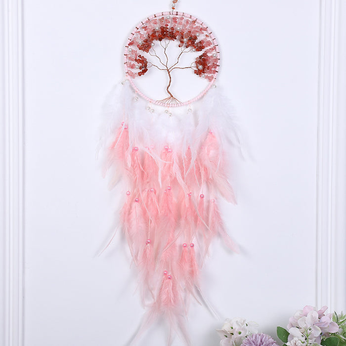 Wholesale Iron Hoop Cotton Thread Feather Handmade Dreamcatcher with Crystal Stones Tree of Life MOQ≥2