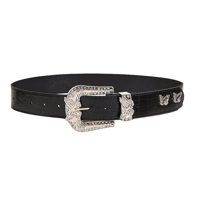 Wholesale Butterfly Buckle PU Rhinestone Women's Belt JDC-WB-XiX002