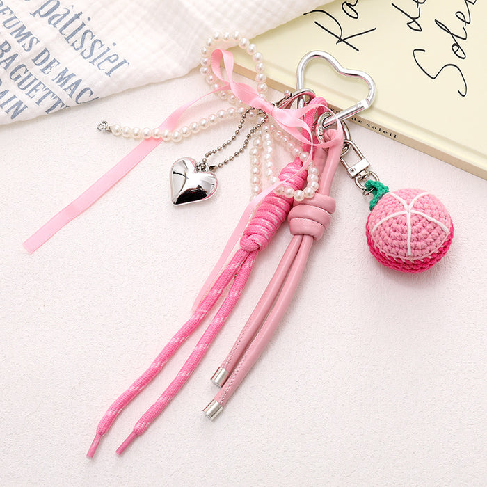 Wholesale New Handmade Crocheted Fruit Bag Pendant Bow Mobile Phone Hanging Chain