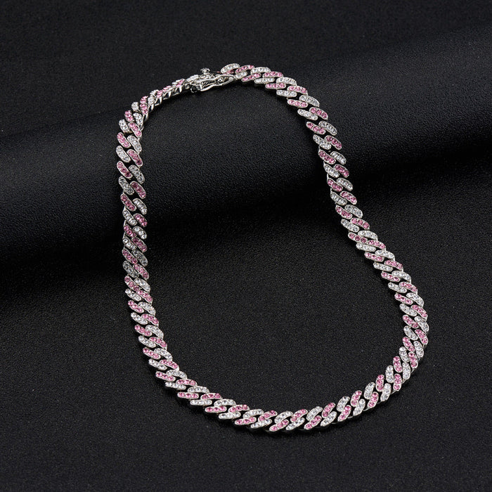 Wholesale Necklaces Zinc Alloy Rhinestone Rhombus Cuban Chain Full Diamond Hip Hop JDC-NE-XuanD006