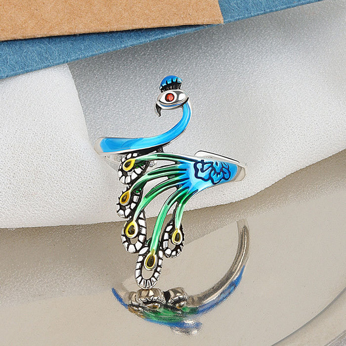Wholesale Copper Silver Tone Vintage Peacock Ring Adjustable Women S Fashion Jewelry