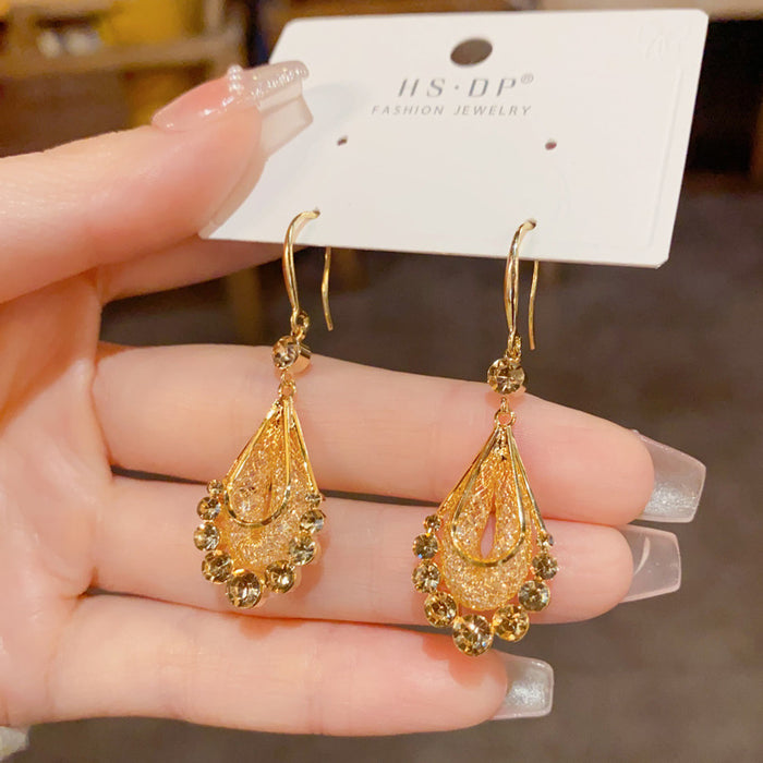 Wholesale gold wire mesh water drop long tassel ear hook Joker super flash slim eardrop