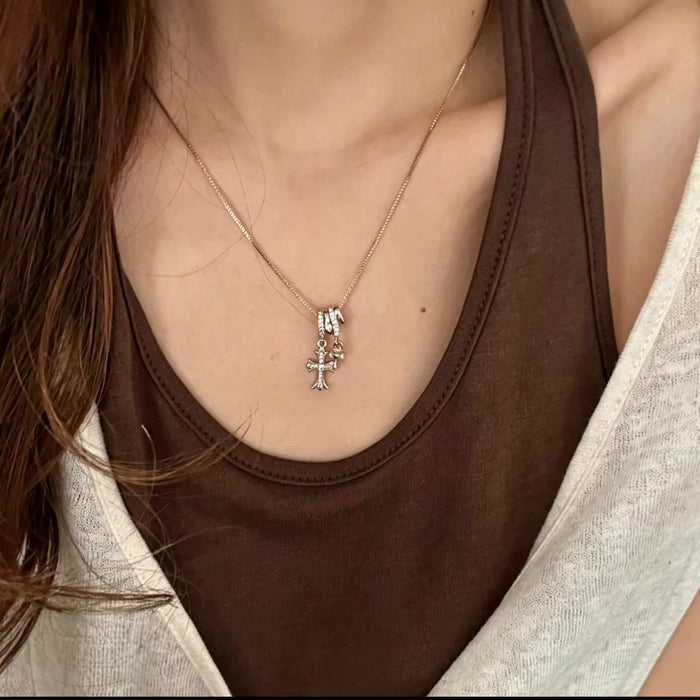 Wholesale Coffee Gold Double Cross Necklace Stylish Layering Collarbone Chain For Women Fashion Accessory Boutique Resale Gift
