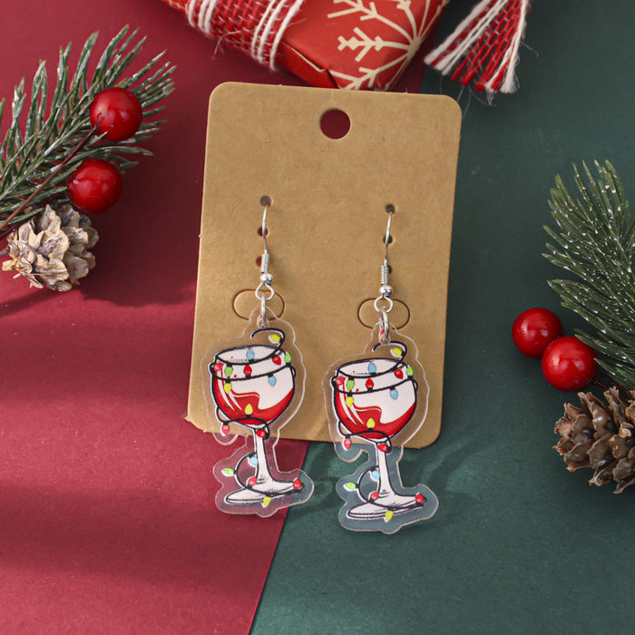 Wholesale Cartoon Christmas element printed wooden earrings for women Christmas tree earrings