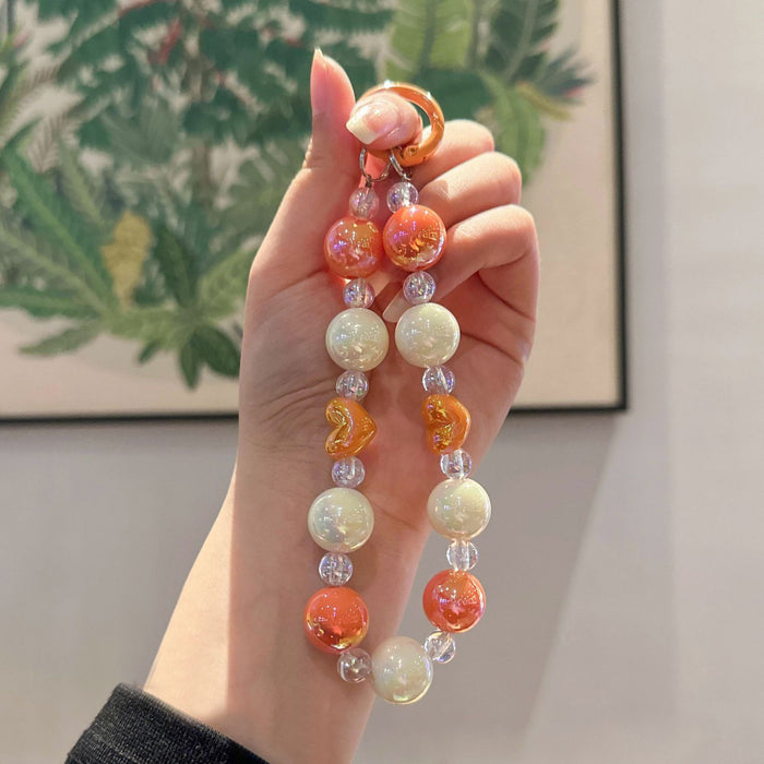 Wholesale Color plated bead peach heart colorful acrylic mobile phone chain dazzling love pendant accessories