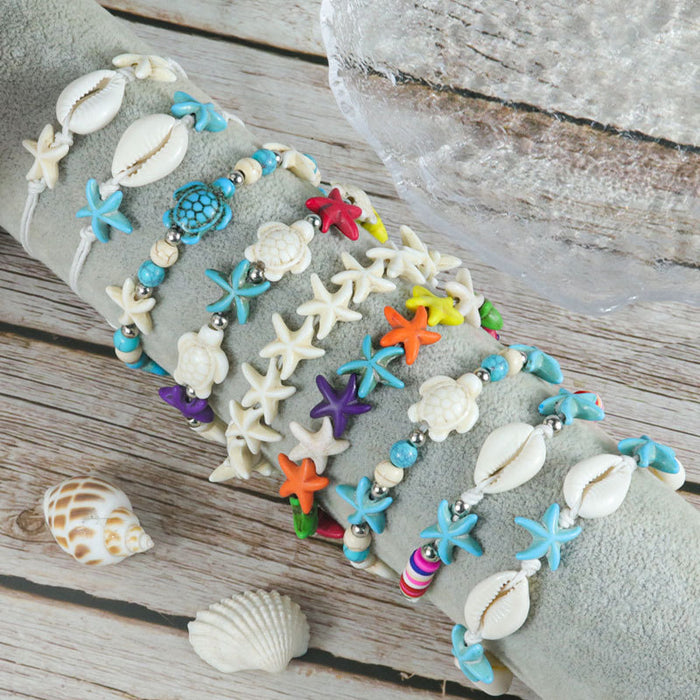 Wholesale summer starfish shell turquoise turtle ocean bracelet