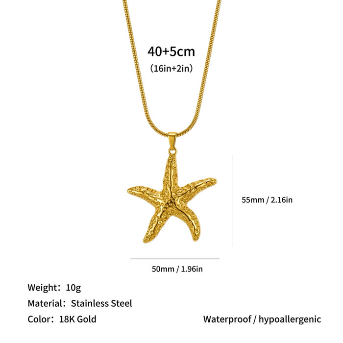 Wholesale High-end clavicle necklace with sun and starfish pendants,  made of titanium steel.