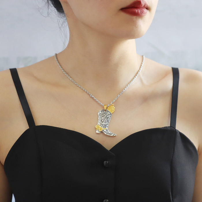 Wholesale Bohemian Unique Design Sense Two-color Rose Boots Western Denim Ear Hanging