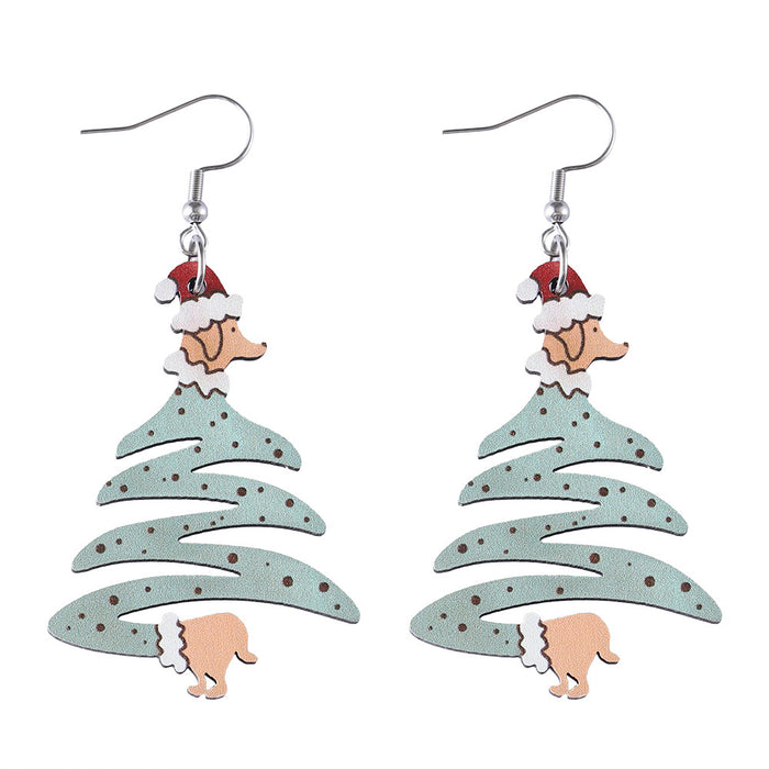 Wholesale Christmas Dog Christmas Tree Pendant Earrings Wooden Double-sided Earrings Dog Lover Gift