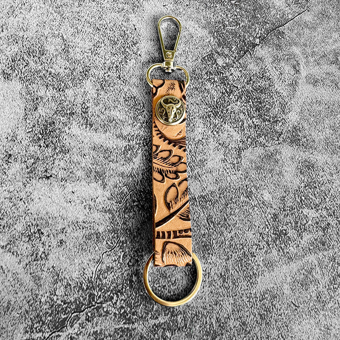 Wholesale Western Genuine Leather Embossed Keychain Retro Multi-Color Bag Pendant