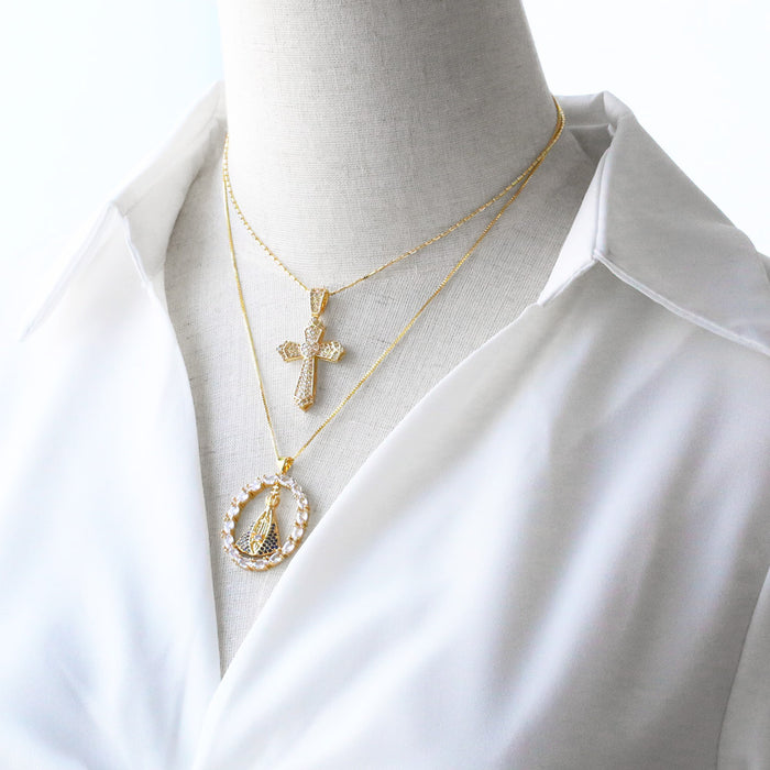 Wholesale Jewelry Cross Our Lady Pendant Necklace Gold Plated Zircon Clavicle Chain