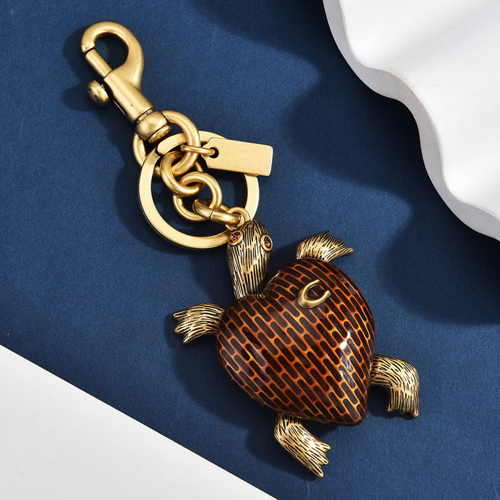 Wholesale Vintage Turtle Heart Bag Charm Keychain Gold Tone Zinc Alloy Fashion Accessory Trendy Gift