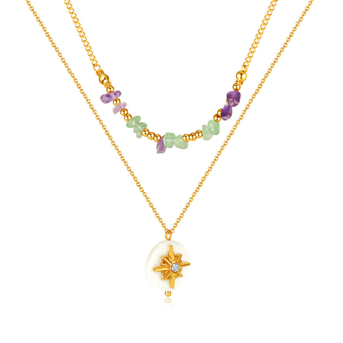 Wholesale Double layered natural stone necklace made of stainless steel with a high-end feel and titanium steel locking chain