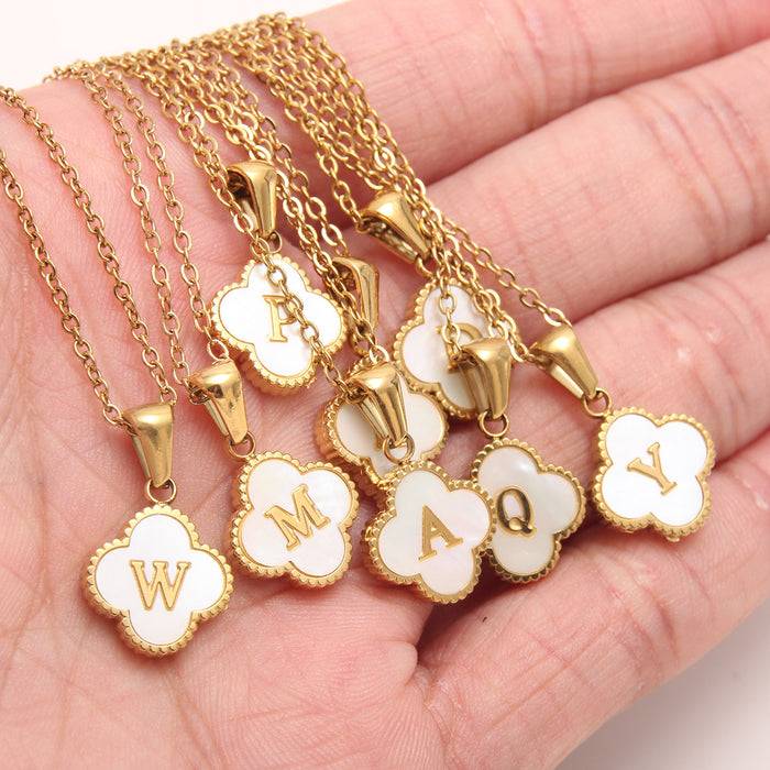 Wholesale gold-plated letter necklace women four-leaf letter pendant necklace jewelry
