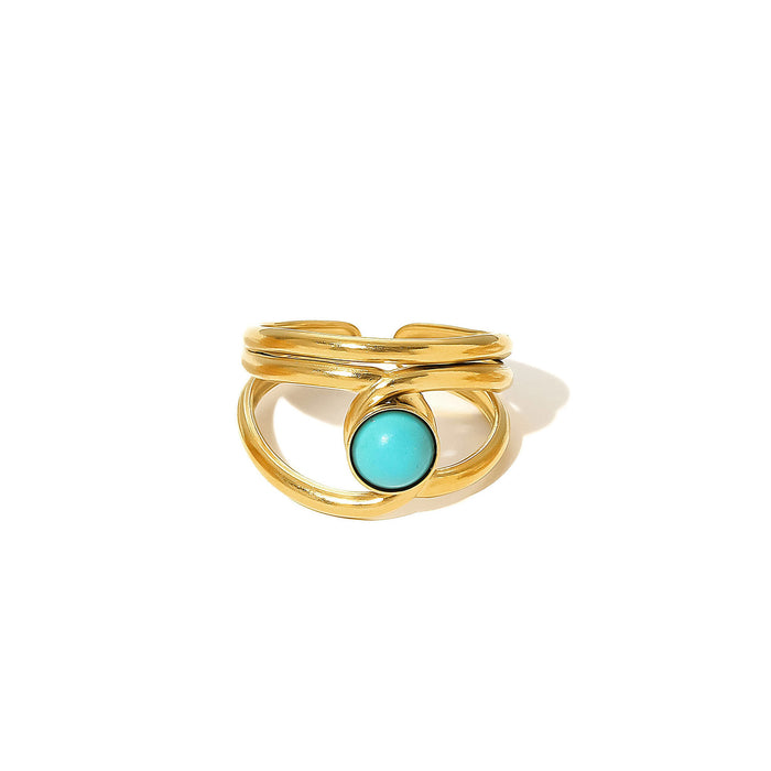 Wholesale Stainless Steel Gold Turquoise Adjustable Rings