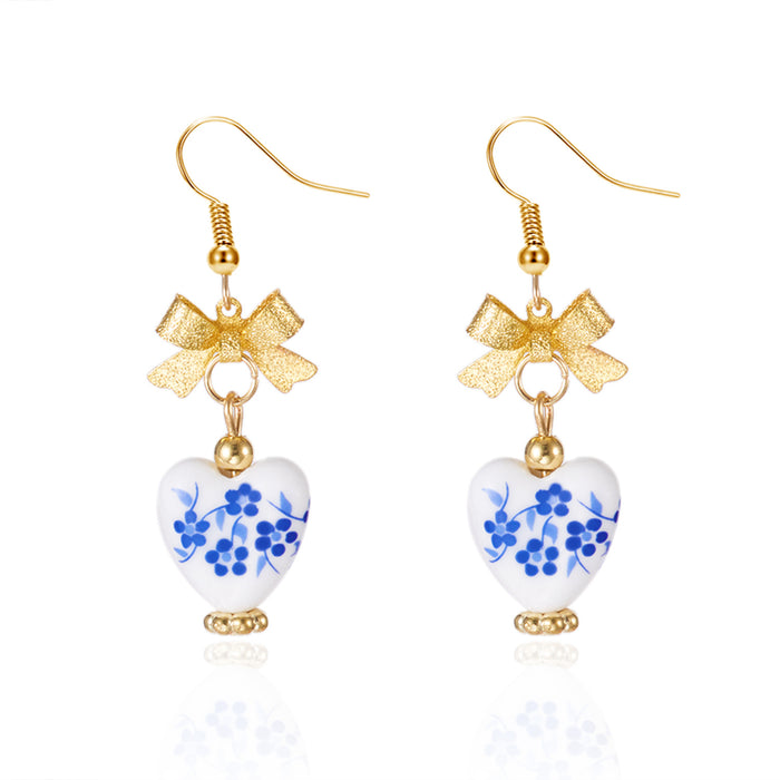 Wholesale Floral Bow Earrings Jewelry Ceramic Pendant Tassel Earrings