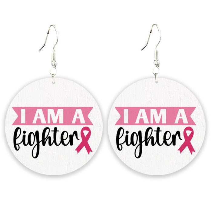 Wholesale Struggle Jewelry Pink Ribbon Wooden Pattern Earrings