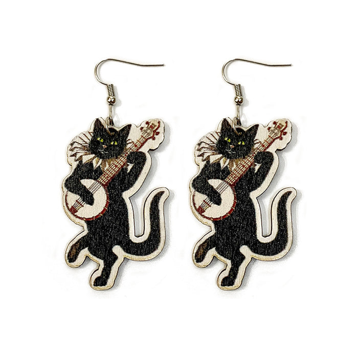 Wholesale  Earrings Horror Evil Ghost Black Cat Pumpkin Earrings Dark Wind Wooden Printed