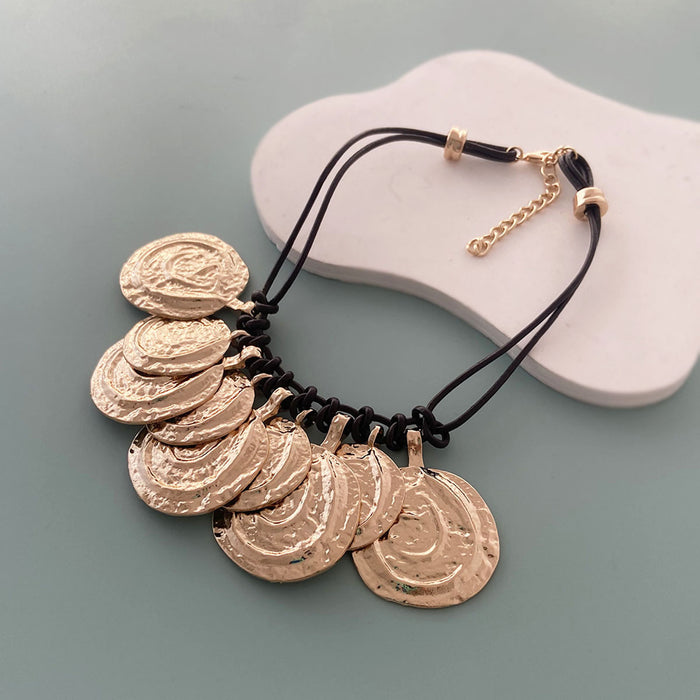 Wholesale Alloy Round Coin Multi-layer Leather Rope Necklace Casual Daily Women