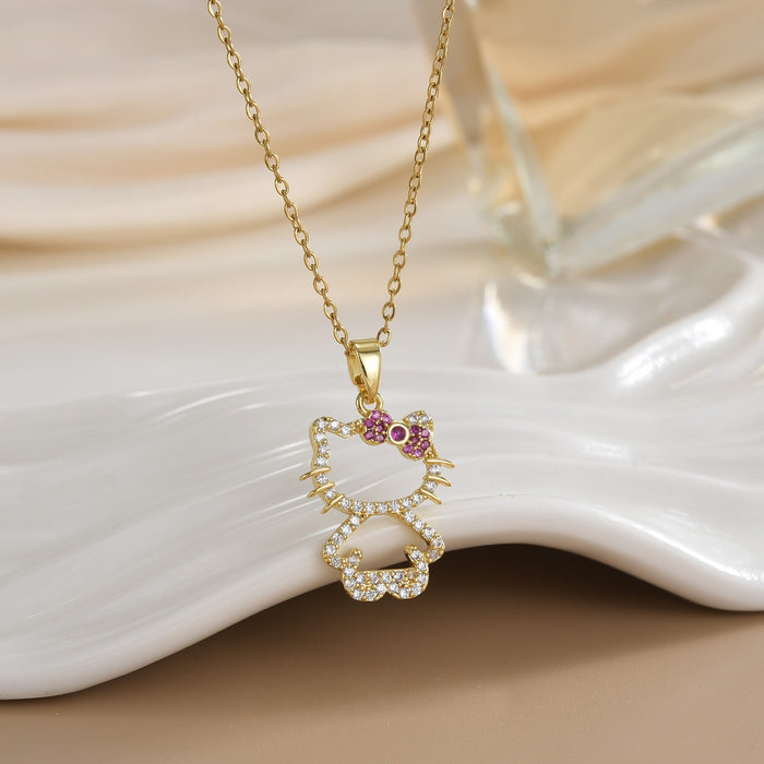 Wholesale Cat pendant micro-painted zircon copper gold-plated clavicle necklace