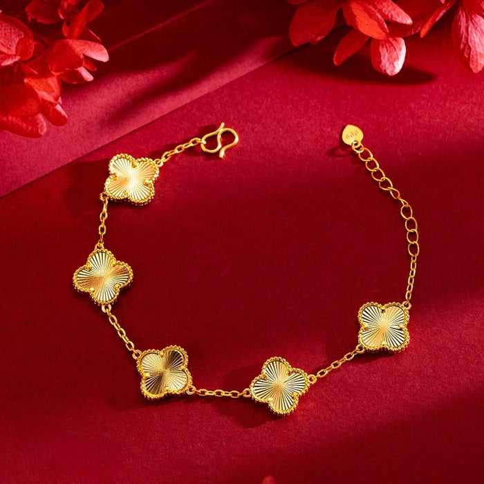 Wholesale Five Flowers Four Leaf Clover Bracelet for Women Lucky Grass Bracelet Gold