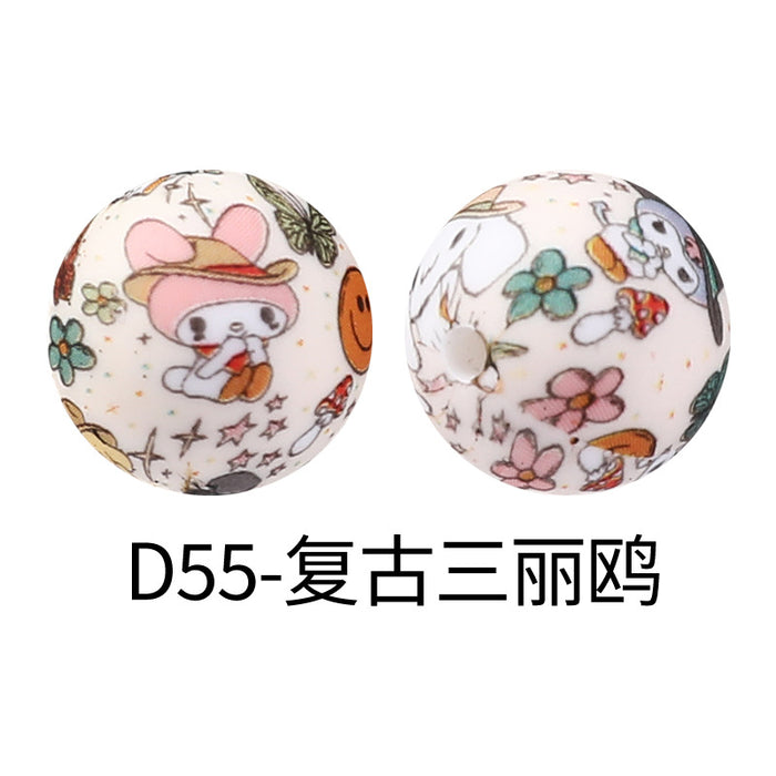 Wholesale Random 100pcs Children' s DIY jewelry water transfer silicone beads straight hole bracelet printing beads