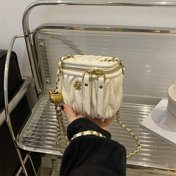 Wholesale Children's bag, diamond grid chain bag, camellia pleated bucket bag, girls' mini crossbody bag