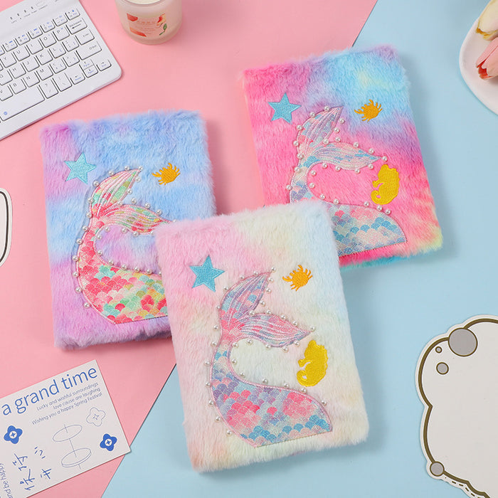Wholesale Mermaid Tail Plush Hand Account Notebook Cute Girl' s Journal Student Cartoon Learning Notebook