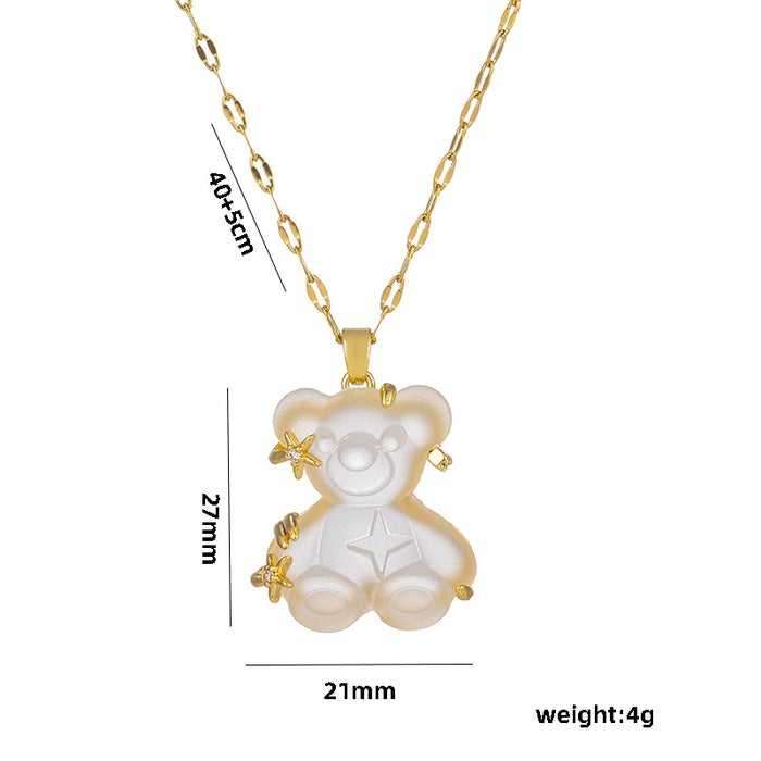 Wholesale Cute Colorful Bear Titanium Steel Necklaces JDC-NE-OBK008