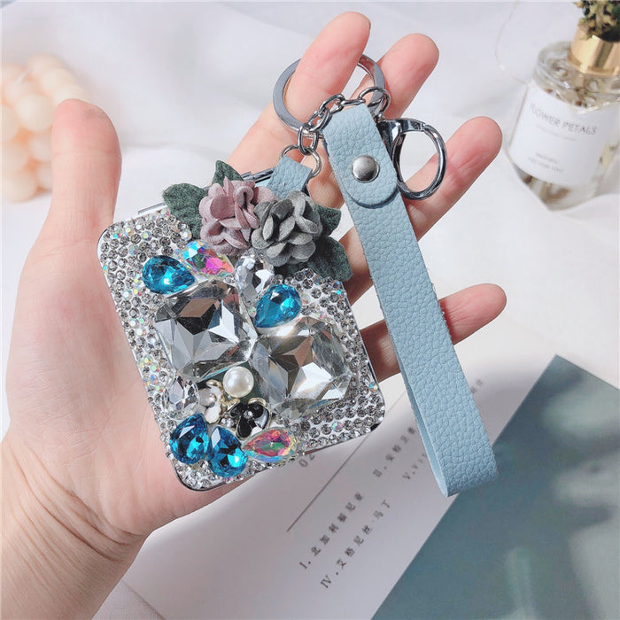 Wholesale Crystal Diamond Portable Makeup Mirror Keychain JDC-KC-LX058