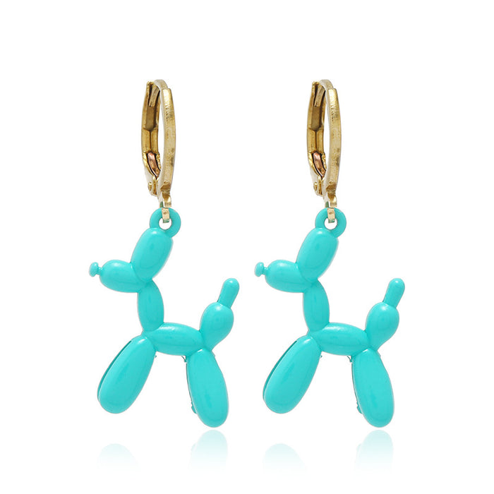 Wholesale  Color Cartoon Balloon Dog Pendant Earrings Alloy Ring Ear Buckle Earrings