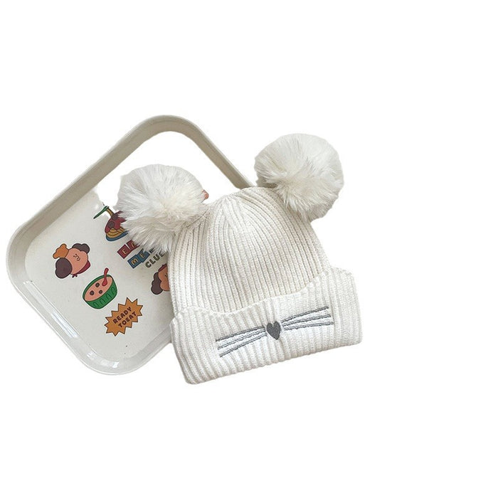 Wholesale Autumn and winter knitted wool hat double ball wool hat imitation fox fur hat