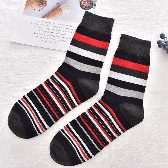 Wholesale Autumn and Winter Classic Color Thick and Thin Stripes Men's Socks Mid-tube Men's Cotton Socks Geometric Trendy Men JDC-SK-CG006