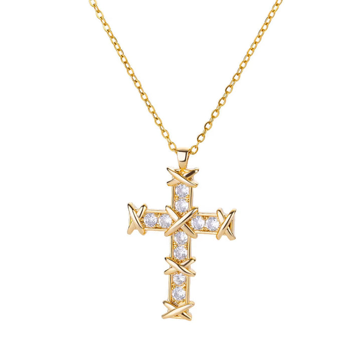 Wholesale Micro inlaid zircon cross pendant necklace collarbone chain jewelry